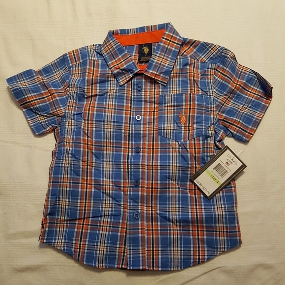 U.S. Polo Assn. boys size 4 short sleeve plaid button up shirt, New - Picture 1 of 4